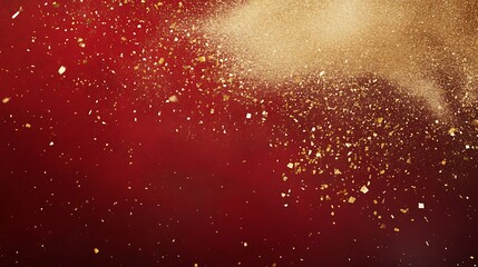 Fototapete - Sparkling gold glitter against a rich red background.