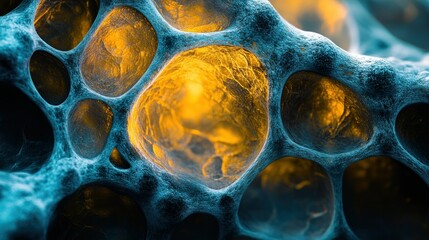 Abstract cellular structure, intricate network of voids