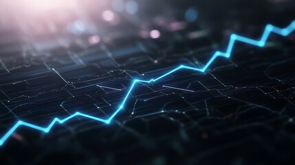 Fototapete - Abstract digital graph with a glowing blue line against a dark background.