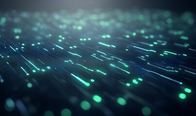 Leinwandbilder - Abstract digital background with glowing lines and particles in green and blue tones.