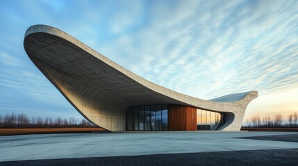 Wall Mural - a modern architectural design with a curved building set against a bright blue sky