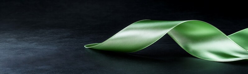 Poster - A smooth green ribbon elegantly drapes against a dark background.