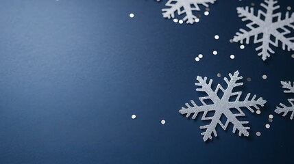 Aufkleber - Frosted snowflakes on a dark blue background create a wintery atmosphere.