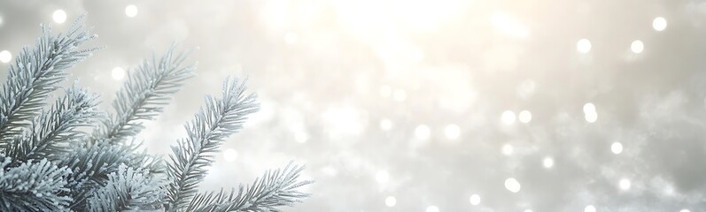Aufkleber - Winter scene with snowflakes and evergreen branches in soft focus background.