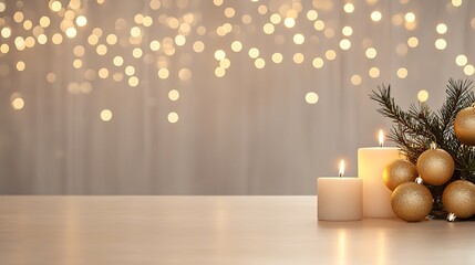 Poster - Festive candles and ornaments with soft glowing lights in a cozy setting.