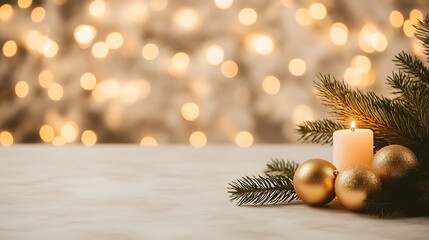 Poster - Festive arrangement with candles and ornaments against a blurred Christmas background.
