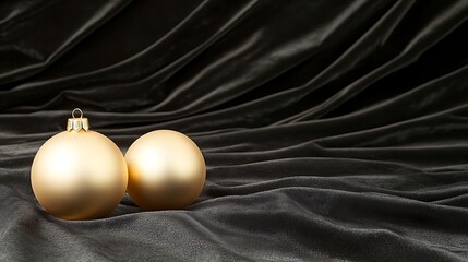 Poster - Elegant gold Christmas ornaments on a rich black fabric background.