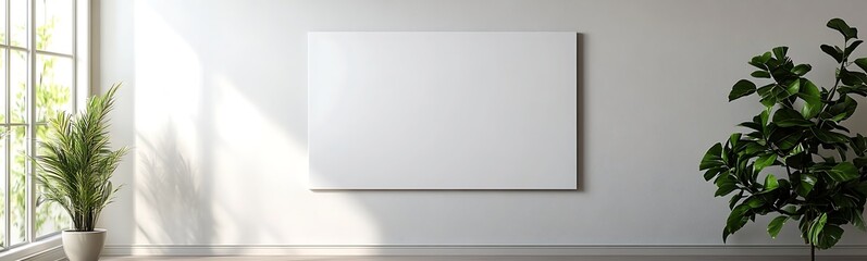 Poster - Blank wall with natural light and greenery, creating a serene atmosphere.