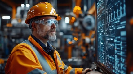 Aufkleber - In a bustling manufacturing facility, an experienced operator monitors automation systems.