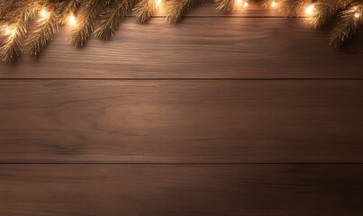 Leinwandbilder - Warm wooden texture adorned with glowing holiday lights.