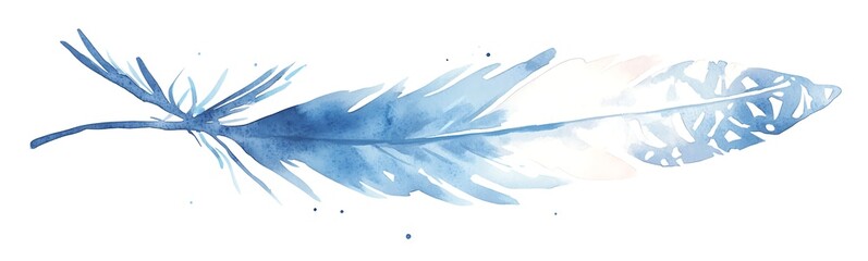 Poster - Blue watercolor feather with delicate details and soft gradients.