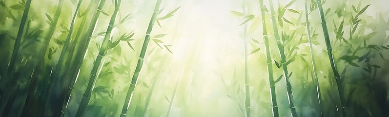 Poster - Lush bamboo forest with soft light filtering through the trees, creating a tranquil atmosphere.
