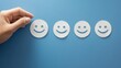 © Color - Vibrant Paper - Cut of Hand Picking a Happy Smile Face: Embodying Positive Customer Reviews, Mental Health Assessment, and Child Wellness