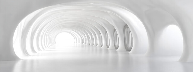 Wall Mural - bright futuristic white tunnel interior with arched architecture design