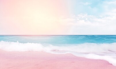Aufkleber - Serene beach landscape with soft waves and pastel sky at sunrise.