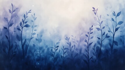 Aufkleber - Soft blue and purple foliage against a light background, creating a tranquil atmosphere.