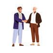 © Good Studio - Business handshake. Senior and junior professionals shaking hands for deal, cooperation, collaboration. Elder and younger partners greeting. Flat vector illustration isolated on white background