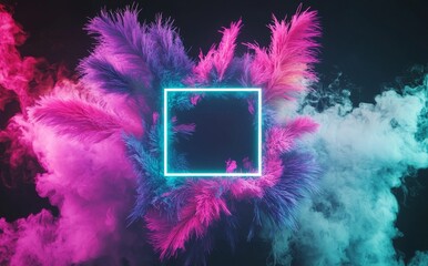 Wall Mural - in the midst of a dark abstract futuristic background, a geometric rectangle takes center stage, sur