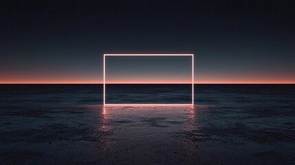 Poster - Abstract art background concept. Abstract neon frame reflecting on water at dusk, creating a serene and modern atmosphere.