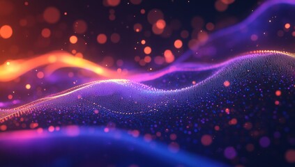 Wall Mural - 3d render of an abstract background with a glowing wave, neon dots, and glow lines on a dark blue ba