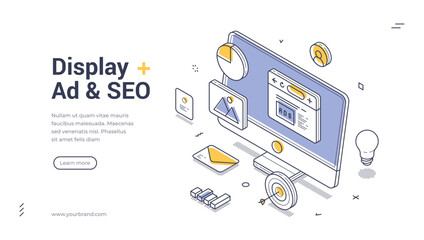 Wall Mural - creative web banner template designed for display ads and seo. it showcases an isometric view with v