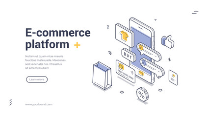 web banner template features an isometric design ideal for e-commerce platforms. it includes element