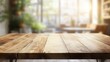 © Ummeya - Rustic Wooden Tabletop Empty Surface with Blurred Cafe Background for Product Display