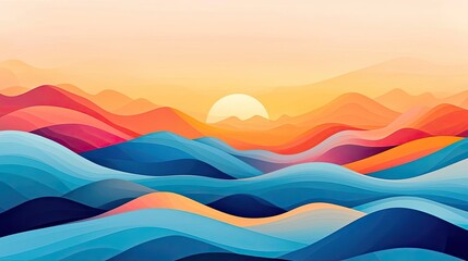 Poster - Abstract landscape background idea. A vibrant abstract landscape featuring rolling waves and a warm sunset glow.