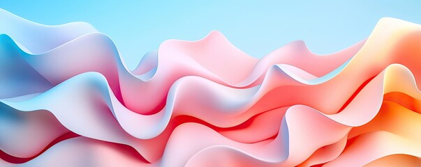 Poster - Minimalist graphic design abstract background concept. A vibrant abstract wave pattern in pastel colors against a light background.