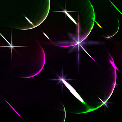 Wall Mural - Flashing Flare Lights in Green and Purple on Dark Black Background, RGB screen Effect 