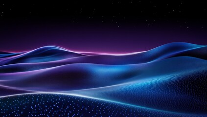 Wall Mural - abstract background with a blue and purple gradient, glowing dots on a wavy surface.