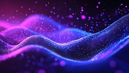 Wall Mural - abstract background with a blue and purple gradient, glowing dots on a wavy surface.