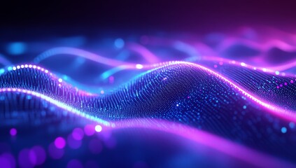Wall Mural - abstract background with blue and purple glowing waves of dots, lines, or wavy shapes.