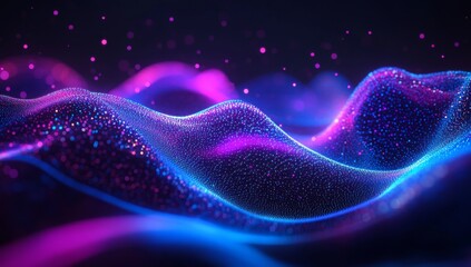 Wall Mural - abstract background with blue and purple glowing waves of dots, lines, or wavy shapes.