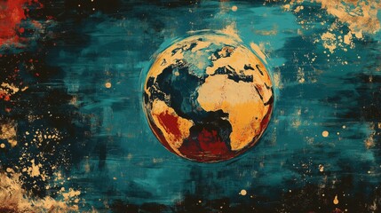 Wall Mural - Artistic abstract Earth illustration with vibrant cosmic textured effect