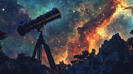Wall Mural - a celestial observatory with a glowing telescope aimed at a vibrant nebula digital