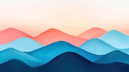 Poster - Abstract landscape background idea. Abstract representation of colorful rolling hills under a soft pastel sky.
