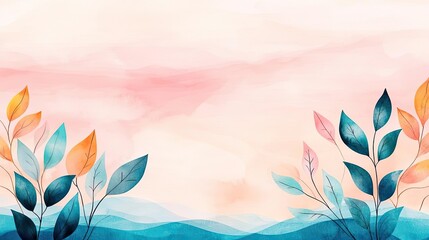 Poster - Digital watercolor painting abstract background idea. A soft watercolor abstract background with colorful leaves and gentle hues.
