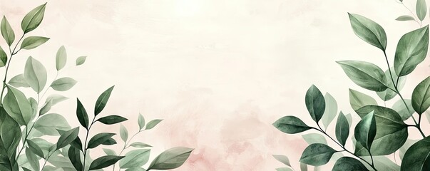 Poster - Digital watercolor painting abstract background idea. A serene watercolor illustration of leaves on a delicate pastel background.