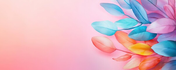 Poster - Digital watercolor painting abstract background idea. Colorful leaves with a soft gradient background for artistic inspiration and relaxation.