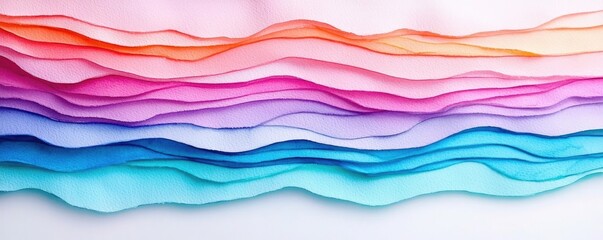 Poster - Digital watercolor painting abstract background idea. Vibrant, layered paper waves in varying colors create a stunning visual texture.