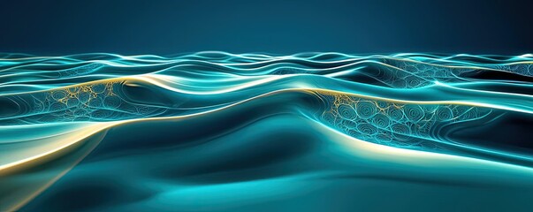 Poster - Seascape abstract background idea. Abstract waves with glowing lines in a tranquil ocean-like setting.
