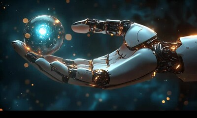 Fototapete - Robotic Hand Holds Crystal Orb