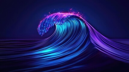Poster - Seascape abstract background idea. A stunning digital wave with vibrant blue and purple flowing patterns and sparkles.