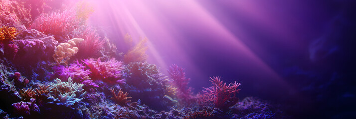 Wall Mural - the beauty of sunlight streaming through the water's surface wide banner - purple background