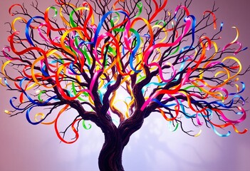 Aufkleber - Abstract Tree Art, Swirling Colorful Branches, A Vibrant Ribbon Effect, Soft Background. A Beautiful And Inspiring Design. Tree Artwork Makes Creative Art.