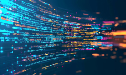 Vibrant blue backdrop with flowing code lines, showcasing the dynamic nature of digital innovation and coding expertise.