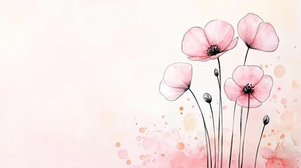 Poster - Floral illustration abstract background concept. Delicate pink flowers with a soft background, perfect for nature-inspired designs.