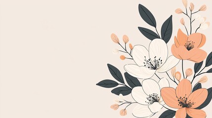 Poster - Floral illustration abstract background concept. Beautiful floral arrangement with soft colors and delicate leaves on a light background.