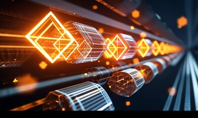 Aufkleber - Futuristic tech cylinders in a data tunnel